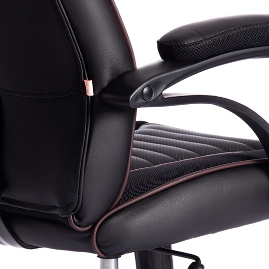 Компьютерное кресло PILOT кож/зам/ткань, черный/черный перфорированный/коричневый, арт.15315 в Элисте - изображение 15