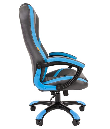Кресло офисное CHAIRMAN GAME 22 эко кожа, серый/голубой в Элисте - изображение 2
