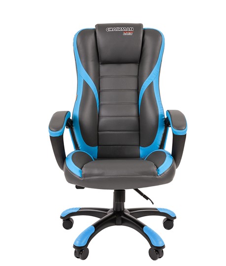 Кресло офисное CHAIRMAN GAME 22 эко кожа, серый/голубой в Элисте - изображение 1