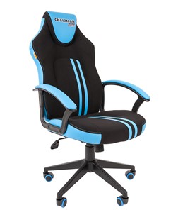 Кресло игровое CHAIRMAN GAME 26  Экокожа - Ткань стандарт. Черный/голубой в Элисте - предосмотр 1
