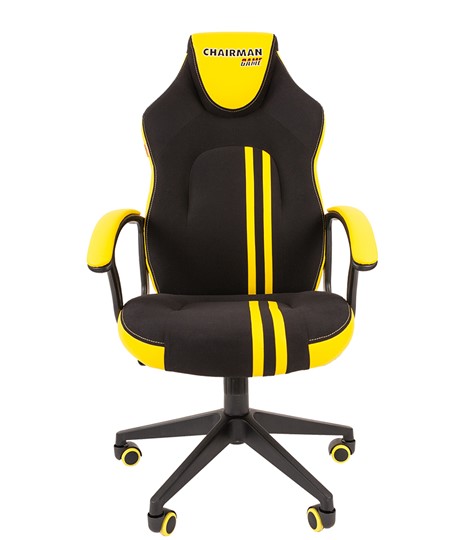 Кресло игровое CHAIRMAN GAME 26  Экокожа - Ткань стандарт. Черный/желтый в Элисте - изображение 2