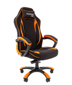 Кресло игровое CHAIRMAN GAME 28 Полиэстер комбинированная ткань оранжевый/черный в Элисте - предосмотр 1