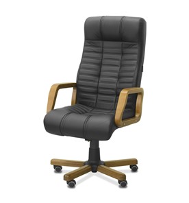 Офисное кресло для руководителя Атлант W, экокожа премиум / черная CN1114/ дерево - орех в Элисте - предосмотр 2