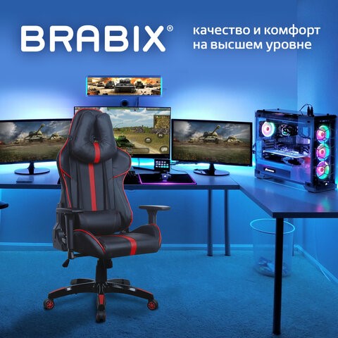 Компьютерное кресло Brabix GT Carbon GM-120 (две подушки, экокожа, черное/красное) 531931 в Элисте - изображение 22