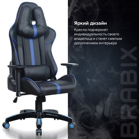 Компьютерное кресло BRABIX "GT Carbon GM-120", две подушки, экокожа, черное/синее, 531930 в Элисте - изображение 18