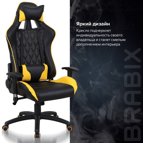 Кресло компьютерное Brabix GT Master GM-110 (две подушки, экокожа, черное/желтое) 531927 в Элисте - изображение 14