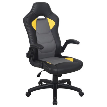 Кресло офисное BRABIX "Skill GM-005", откидные подлокотники, экокожа, черное/желтое, 532494 в Элисте - изображение