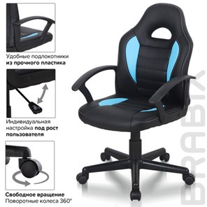 Кресло офисное BRABIX "Spark GM-201", экокожа, черное/голубое, 532505 в Элисте - предосмотр 9