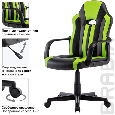 Кресло офисное BRABIX "Stripe GM-202", экокожа, черное/зеленое, 532511 в Элисте - изображение 14