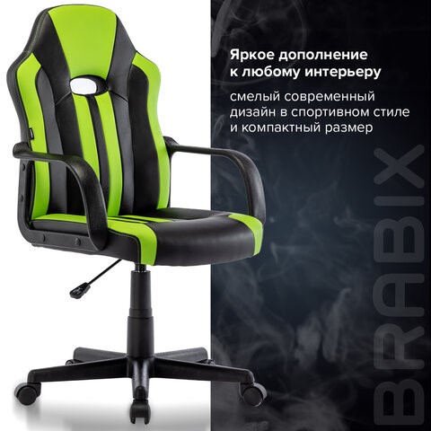 Кресло офисное BRABIX "Stripe GM-202", экокожа, черное/зеленое, 532511 в Элисте - изображение 16