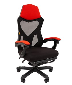 Кресло CHAIRMAN 571 с подставкой для ног , сетчатый акрил / полиэстер черный/красный в Элисте - предосмотр