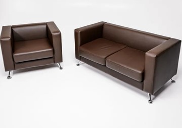 Комплект мебели Альбиони коричневый кожзам  диван 2Д + кресло в Элисте - предосмотр