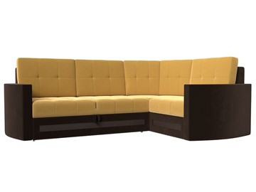 Угловой раскладной диван Белла, Желтый/Коричневый (Микровельвет) в Элисте