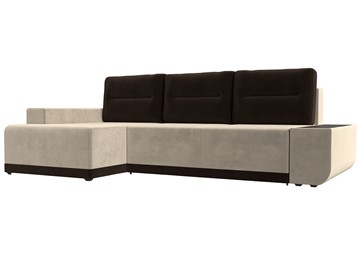 Угловой диван с оттоманкой Чикаго, Бежевый/Коричневый (микровельвет) в Элисте - предосмотр