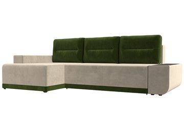 Угловой диван для гостиной Чикаго, Бежевый/Зеленый (микровельвет) в Элисте - предосмотр