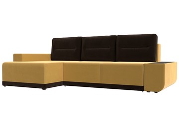 Угловой диван с оттоманкой Чикаго, Желтый/Коричневый (микровельвет) в Элисте