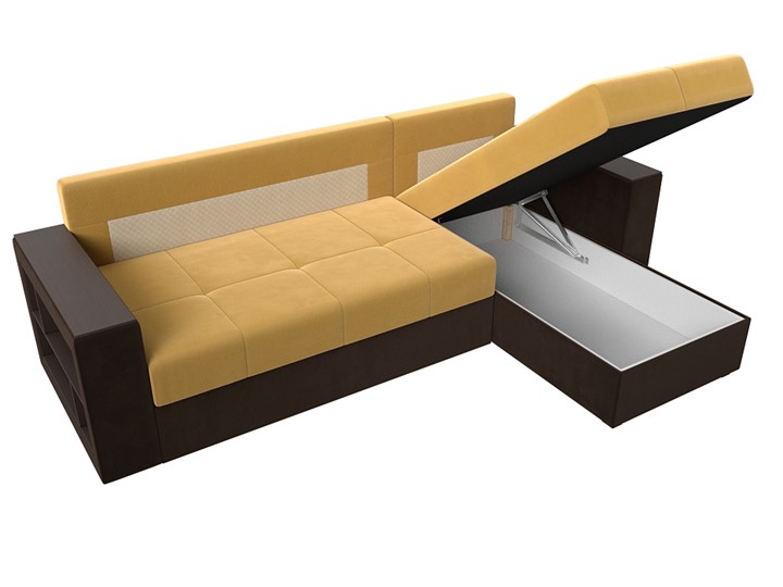 Угловой диван Дубай Лайт, Желтый/Коричневый (микровельвет) в Элисте - изображение 4