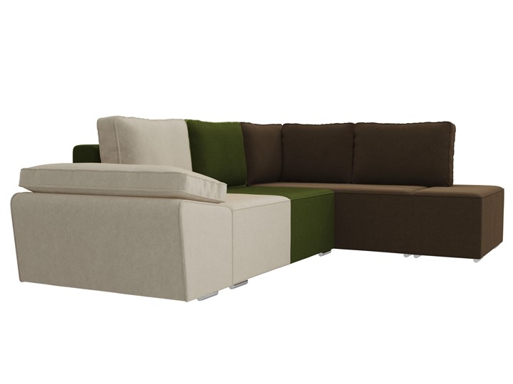 Угловой диван для гостиной Хавьер, Бежевый/Зеленый/Коричневый (микровельвет) в Элисте - изображение 4