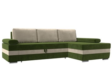Угловой раскладной диван Канкун, Зеленый/Бежевый (микровельвет) НПБ в Элисте
