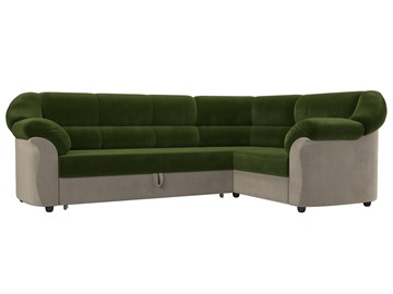 Угловой диван для гостиной Карнелла, Зеленый/Бежевый (микровельвет) в Элисте - предосмотр