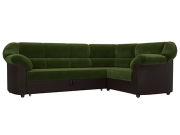 Угловой диван для гостиной Карнелла, Зеленый/Коричневый (микровельвет/экокожа) в Элисте