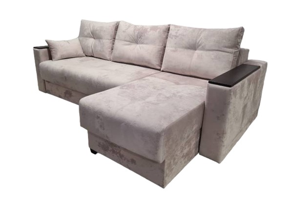 Угловой диван Комфорт 3 НПБ подлокотники МДФ, с оттоманкой в Элисте - изображение