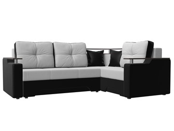 Угловой раскладной диван Комфорт, Белый/Черный (экокожа) в Элисте - предосмотр