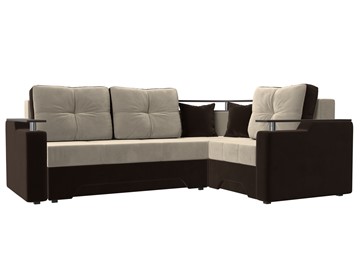 Угловой диван для гостиной Комфорт, Бежевый/Коричневый (микровельвет) в Элисте