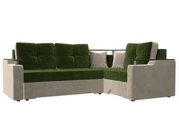 Угловой диван для гостиной Комфорт, Зеленый/Бежевый (микровельвет) в Элисте - предосмотр