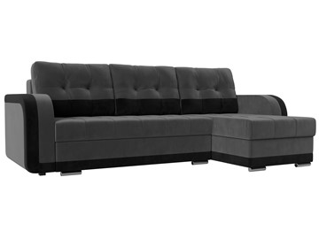 Угловой диван с оттоманкой Марсель, Серый/Черный (велюр) в Элисте