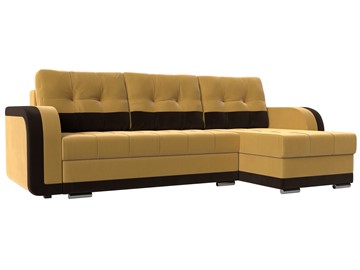 Угловой диван с оттоманкой Марсель, Желтый/Коричневый (микровельвет) в Элисте