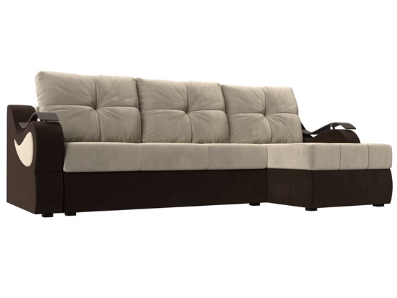 Угловой диван Меркурий, Бежевый/коричневый (вельвет) в Элисте - изображение