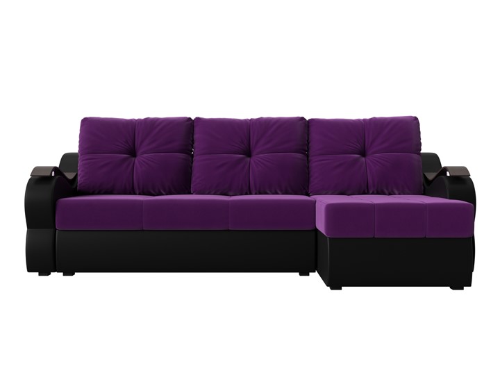 Угловой диван Меркурий, Фиолетовый/черный (вельвет/экокожа) в Элисте - изображение 1