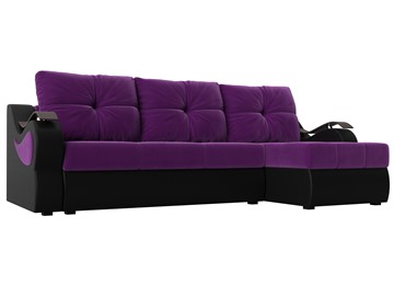 Угловой диван Меркурий, Фиолетовый/черный (вельвет/экокожа) в Элисте - предосмотр