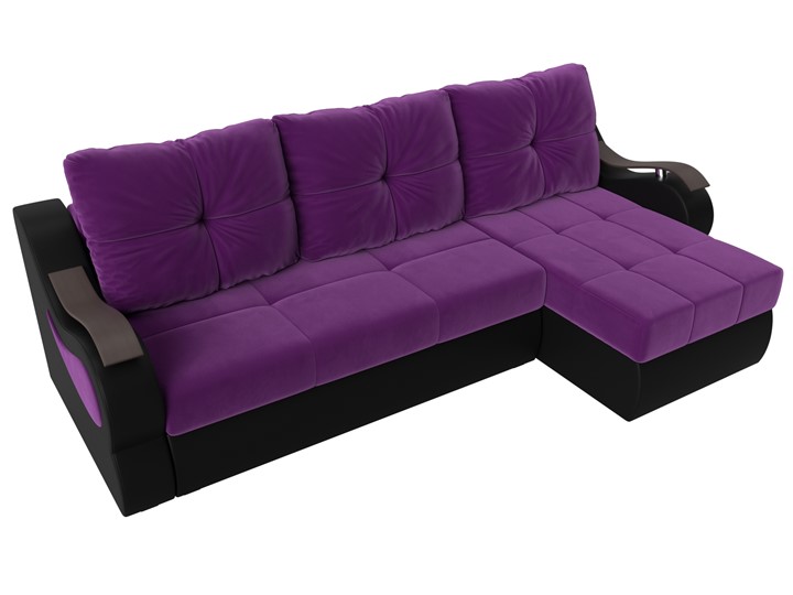 Угловой диван Меркурий, Фиолетовый/черный (вельвет/экокожа) в Элисте - изображение 4