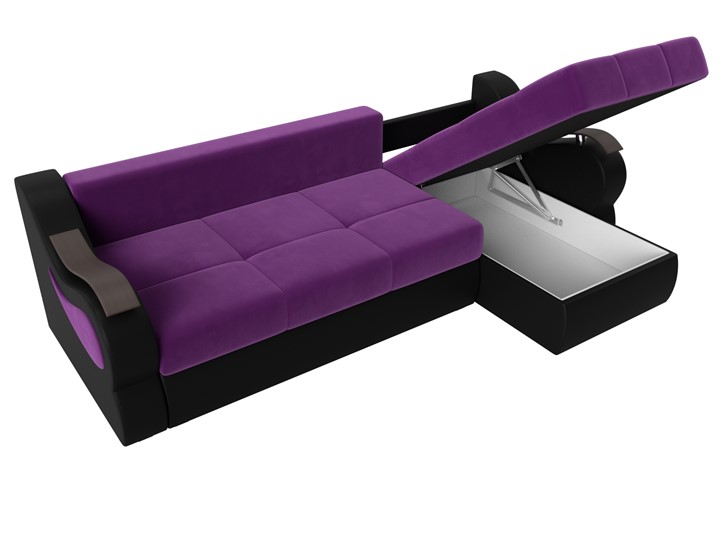 Угловой диван Меркурий, Фиолетовый/черный (вельвет/экокожа) в Элисте - изображение 6