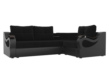 Угловой диван для гостиной Митчелл, Черный/Черный (велюр/экокожа) в Элисте