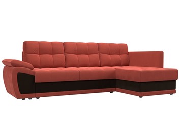 Угловой диван для гостиной Нэстор прайм, Коралловый/Коричневый (микровельвет) в Элисте - предосмотр