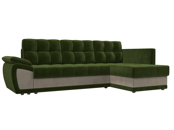 Угловой диван для гостиной Нэстор прайм, Зеленый/Бежевый (микровельвет) в Элисте - изображение