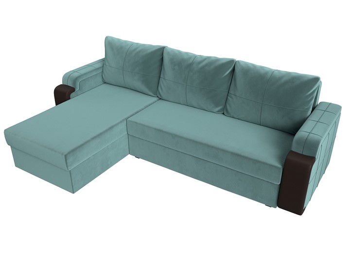 Угловой диван с оттоманкой Николь лайт, Бирюзовый/Коричневый (велюр/экокожа) в Элисте - изображение 4