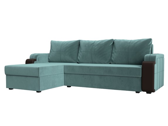 Угловой диван с оттоманкой Николь лайт, Бирюзовый/Коричневый (велюр/экокожа) в Элисте - изображение