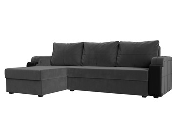 Угловой диван с оттоманкой Николь лайт, Серый/Черный (велюр/экокожа) в Элисте