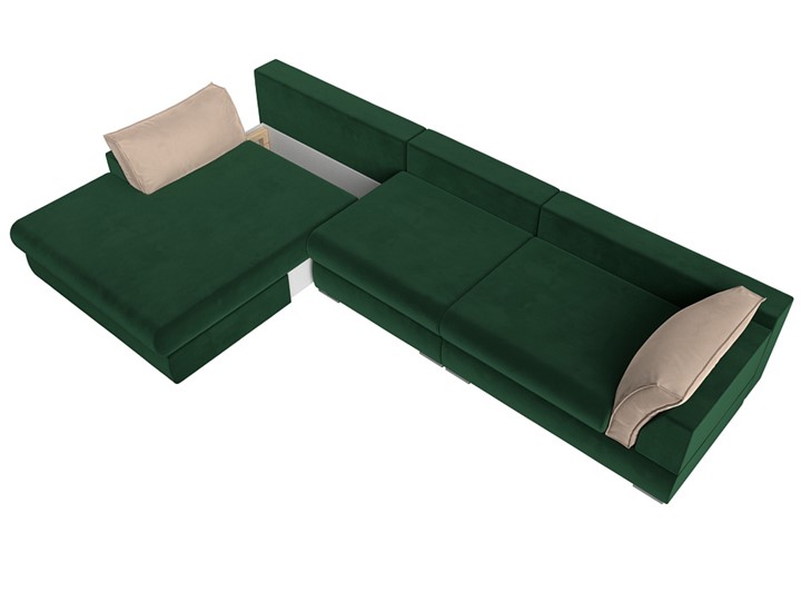 Угловой раскладной диван Пекин Лонг, Зеленый/Бежевый (велюр) НПБ в Элисте - изображение 1