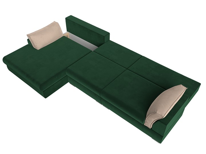Угловой раскладной диван Пекин Лонг, Зеленый/Бежевый (велюр) НПБ в Элисте - изображение 5