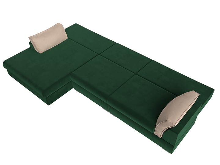 Угловой раскладной диван Пекин Лонг, Зеленый/Бежевый (велюр) НПБ в Элисте - изображение 6
