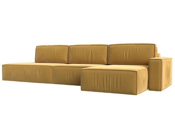 Угловой раскладной диван Прага Модерн лонг, Желтый (микровельвет) в Элисте - изображение