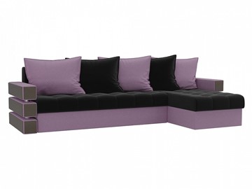 Угловой диван с оттоманкой Венеция, Черный/Сиреневый (микровельвет) в Элисте - предосмотр