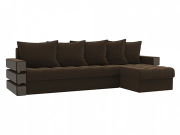 Угловой диван с оттоманкой Венеция, Коричневый (микровельвет) в Элисте - предосмотр