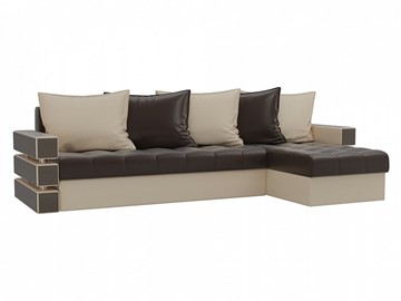 Угловой диван с оттоманкой Венеция, Коричневый/Бежевый (экокожа) в Элисте