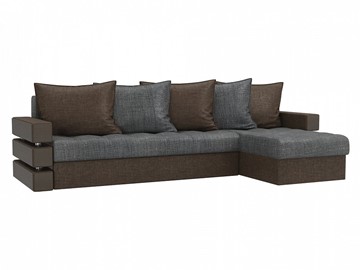 Угловой диван с оттоманкой Венеция, Серый/Коричневый (рогожка) в Элисте - предосмотр